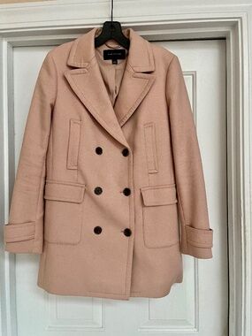 Ann Taylor Cotton Double Breasted Dress Coat Peacoat Sand Pink Small